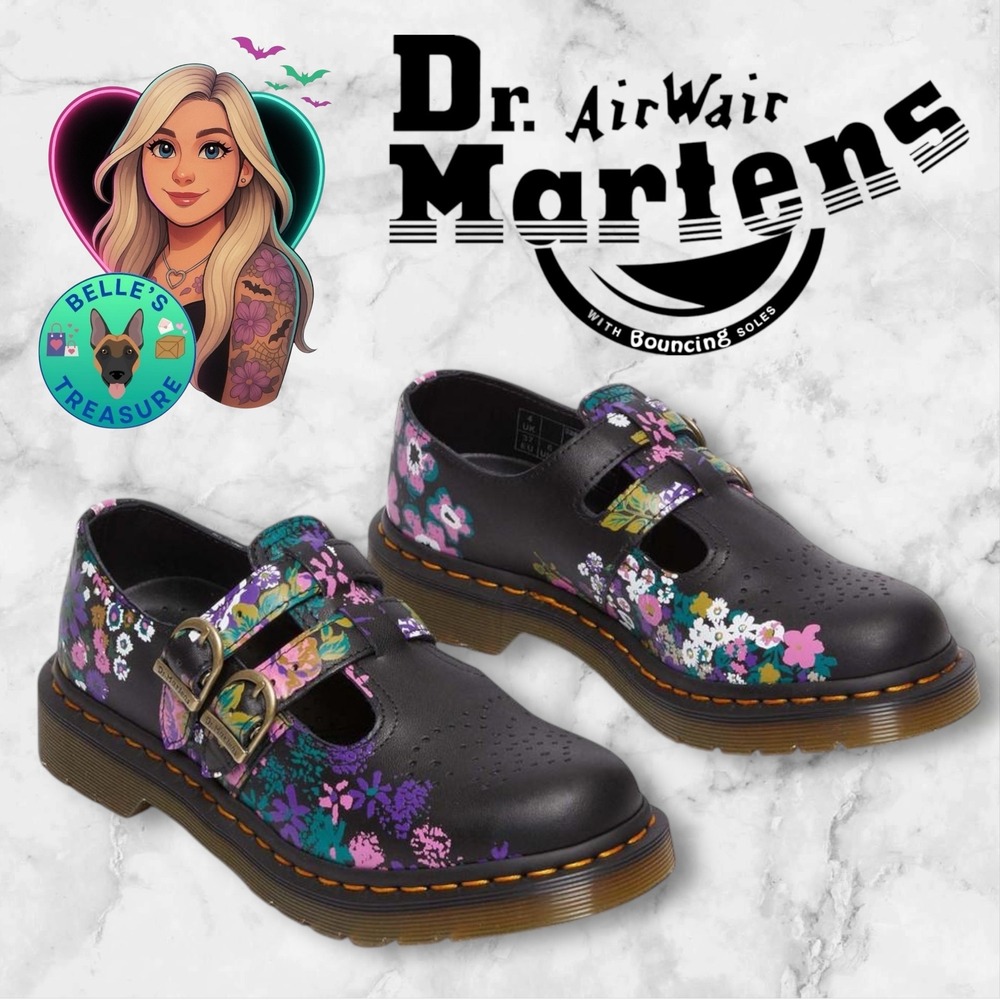 Dr Martens 8065 Vintage Floral Leather Mary Jane Shoes Women's 9 Double Buckle